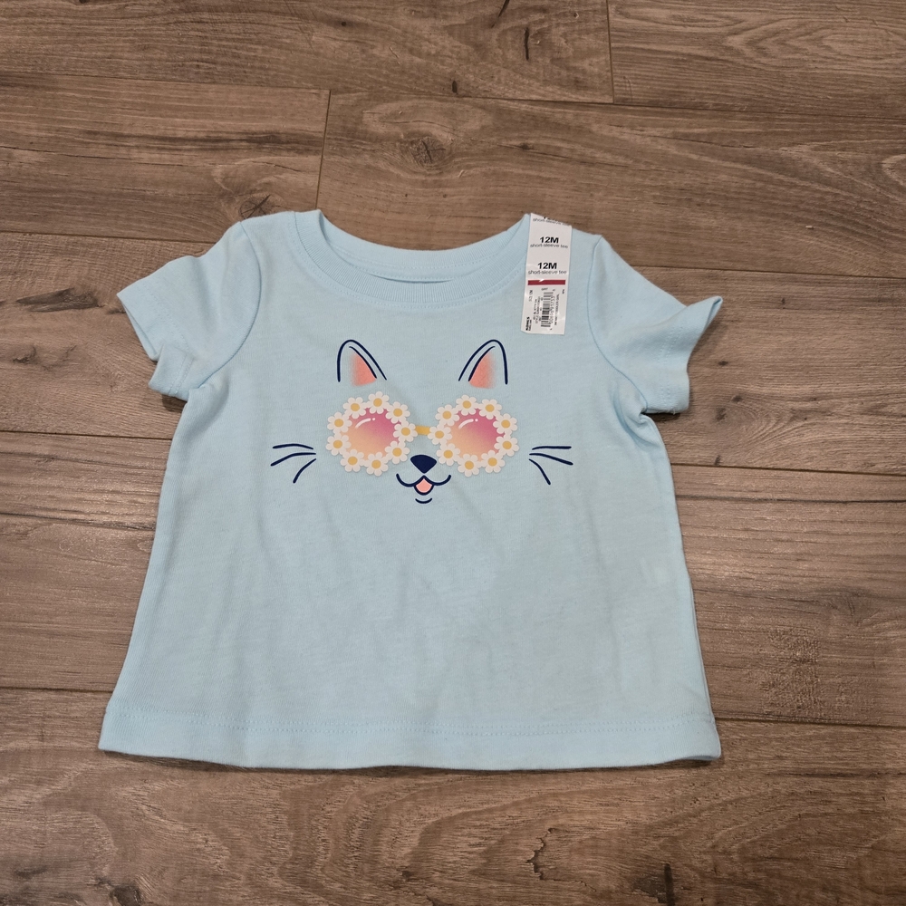 NWT Jumping Beans Baby Girl Cat Graphic Tee - Light Blue - 12 Months Floral